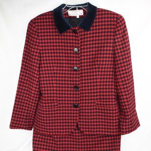 Vintage Rena Rowan for Saville Jacket & Skirt Suit Red & Navy Houndstooth